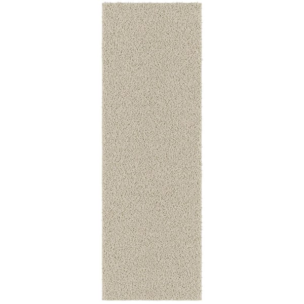 Luxury Collection Non-Slip Rubberback Solid Soft Cream 2 ft. x 6 ft. Indoor Runner Rug