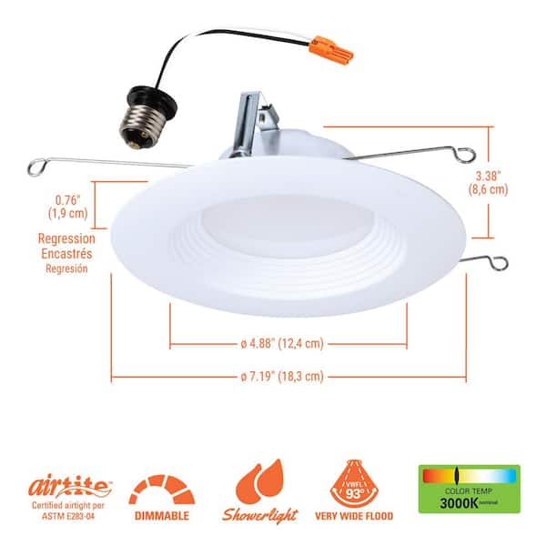 18-pack LTE 5/6 in. Integrated LED Recessed Trim, 600lm, 90 CRI, 3000K, Housing Required New Construction or Remodel
