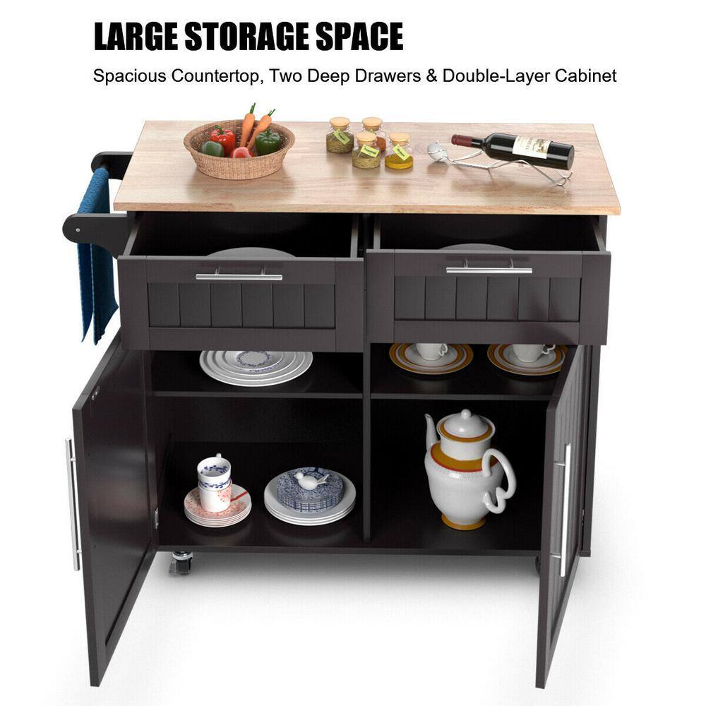 Brown Rolling Kitchen Cart with Storage Brown Trolley Cabinet Utility Modern - thumbnail 2