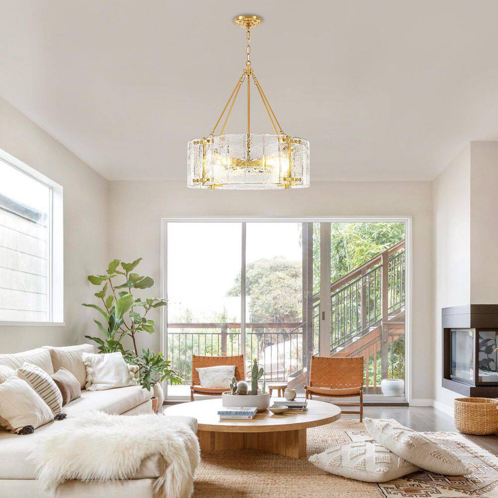 5-Light Gold Modern Drum Chandelier With Textured Glass for Dining Room or Living Room price history on PriceWatchPro