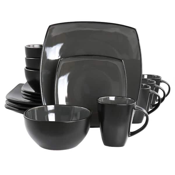 Gibson Home Soho Lounge 16-Piece Square Stoneware Dinnerware Set in Grey