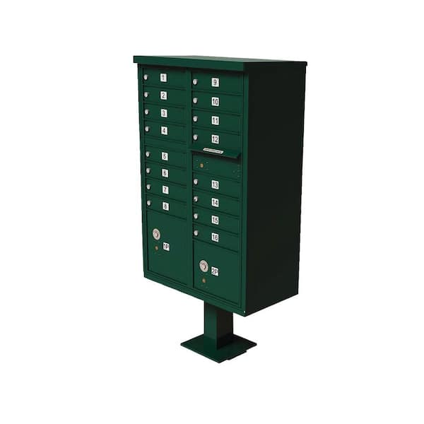 Florence Vital 1570 16-Mailboxes 2-Parcel Lockers 1-Outgoing Pedestal Mount Cluster Box Unit