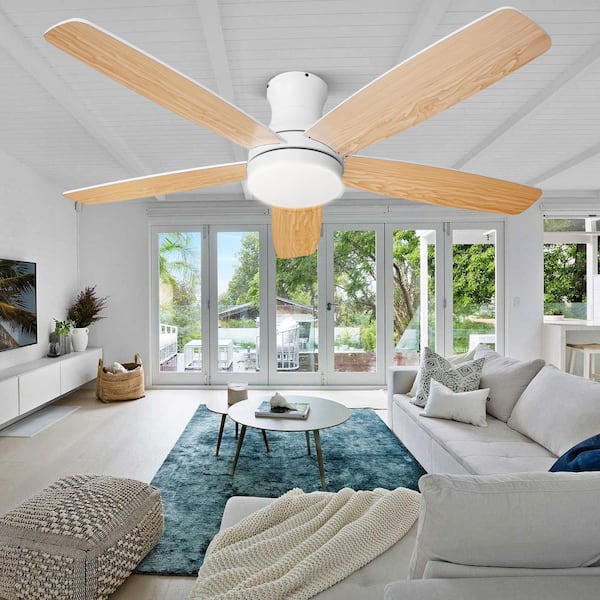 52 in. Smart Indoor White Low Profile Standard Ceiling Fan with APP Remote Dimmable LED and 2-Blade Colors