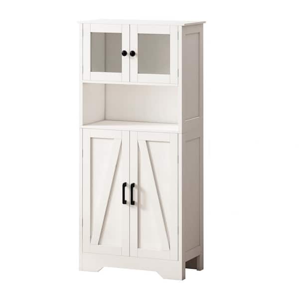Unbranded 23.62 in. W x 11.81 in. D x 50.39 in. H White Linen Cabinet 4-Door Storage Cabinet with LED Light Open Storage Space