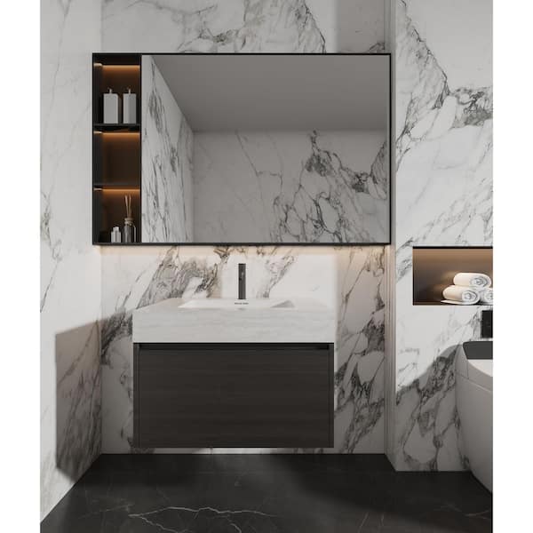 36 in. W x 21.7 in. D Porcelain Single Sink Vanity Top in Travertine White with Pre-Drilled Faucet Hole