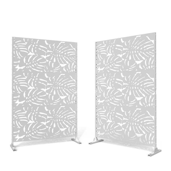 Uixe UIXE 76 in. Galvanized Steel Garden Fence Outdoor Privacy Screen Garden Screen Panels in White (2-Pack)