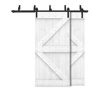 56 in. x 84 in. K Bypass White Stained DIY Solid Wood Interior Double Sliding Barn Door with Hardware Kit