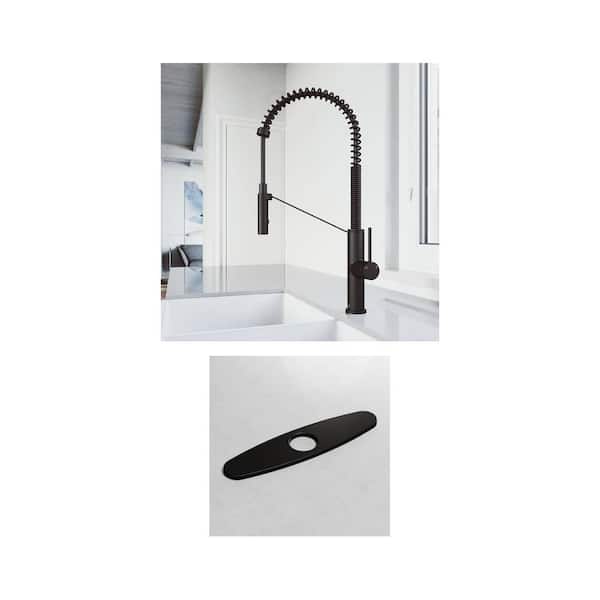 Livingston Single Handle Pull-Down Sprayer Kitchen Faucet with 10 in. Stainless Steel Deck Plate in Matte Black