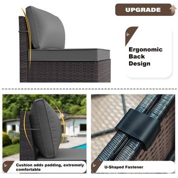 7-Piece Wicker Patio Conversation Set with 55000 BTU Gas Fire Pit Table and Glass Coffee Table and Grey Cushions