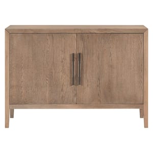 47.20 in. W x 17.70 in. D x 33.50 in. H Beige Sideboard Wooden Linen Cabinet with 2-Metal Handles and 2-Doors