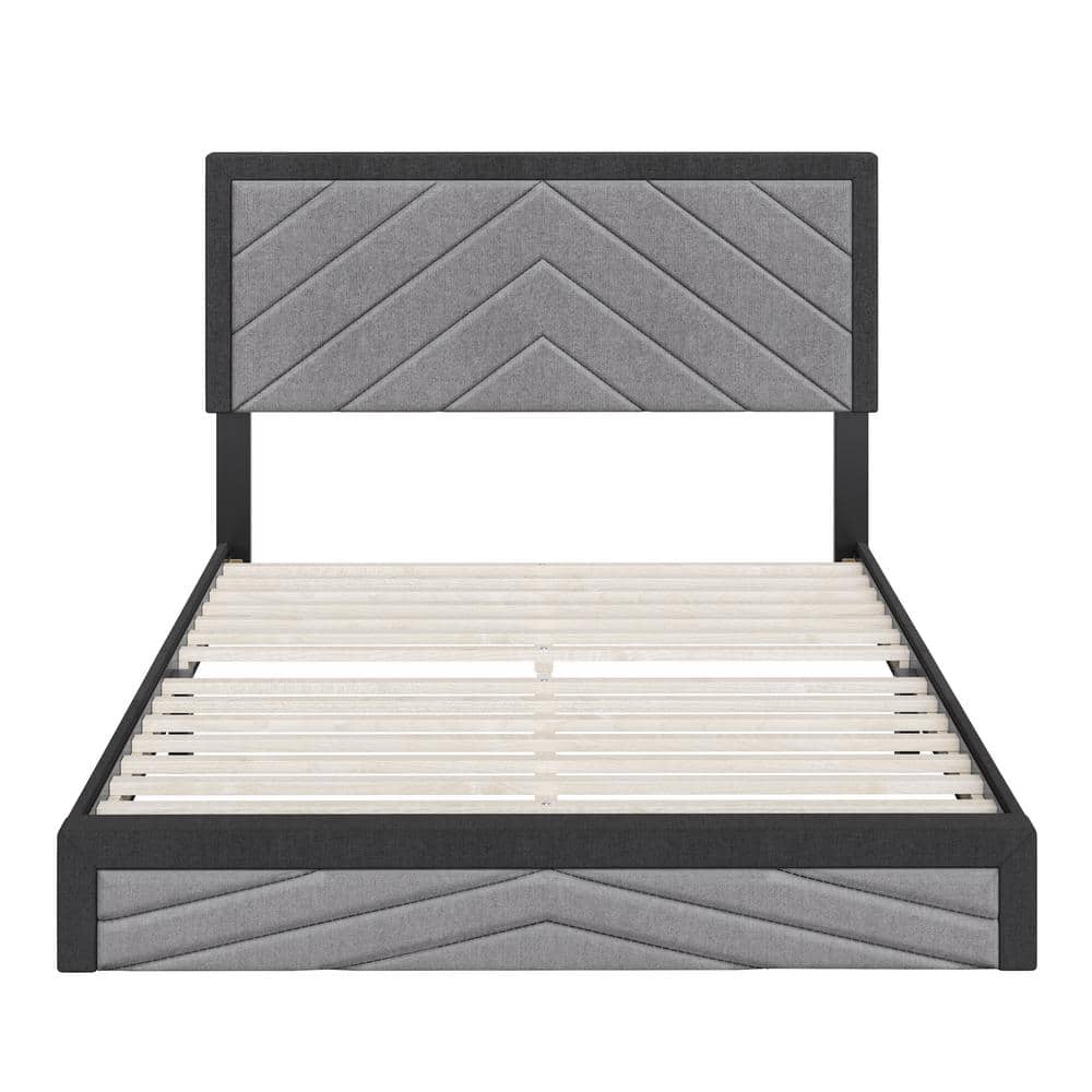 Barcelona Black and Grey Diagonal Linen Bed Frame Queen PlatForm Bed Frame