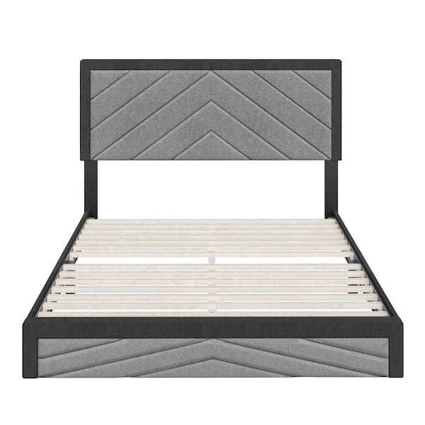 Boyd Sleep Barcelona Black and Grey Diagonal Linen Bed Frame Queen PlatForm Bed Frame