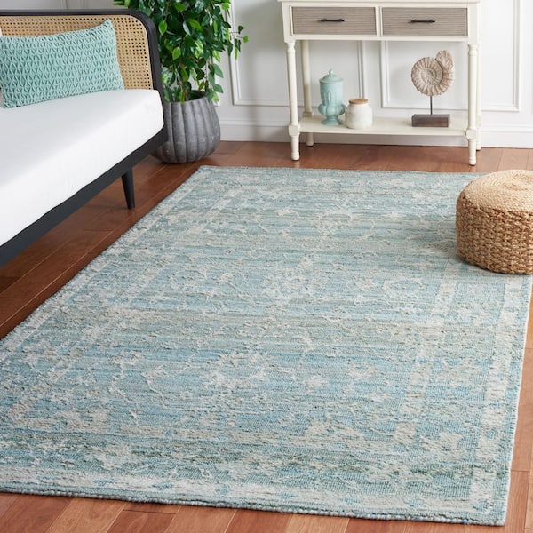 Marquee 4 ft. x 6 ft. Turquoise/Gray Ornate Border Area Rug