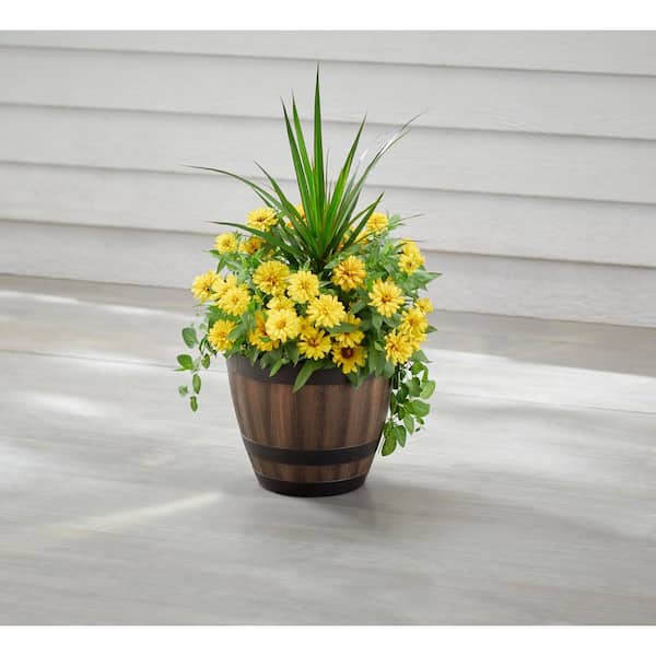 12.8 in. Reedley Medium Kentucky Walnut Brown Resin Barrel Planter (12.8 in. D x 10.5 in. H)