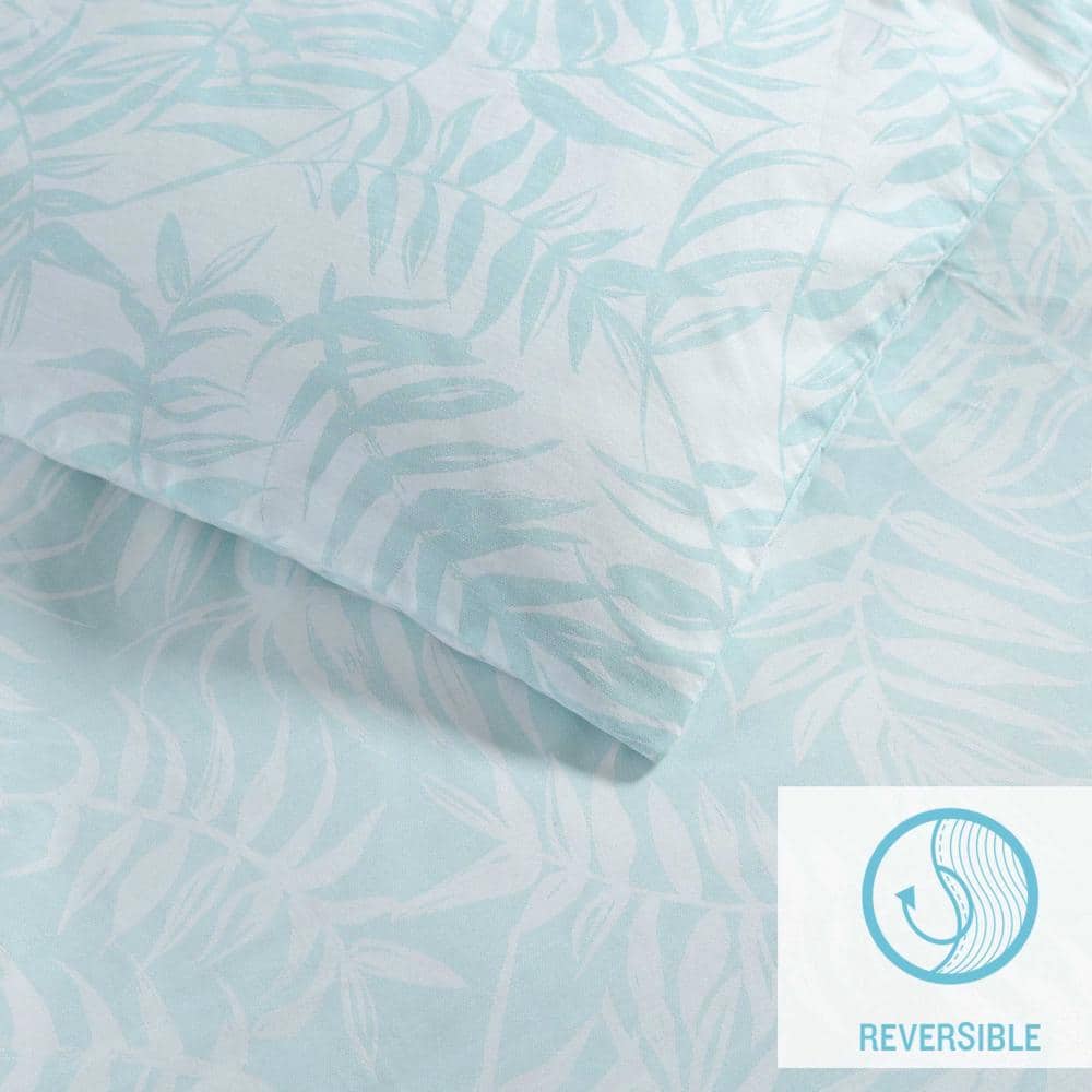 Blue Floral Cotton Queen Duvet Cover Set with Shams