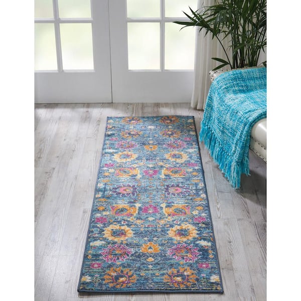 Passion Denim 2 ft. x 6 ft. Floral Transitional Kitchen Runner Area Rug