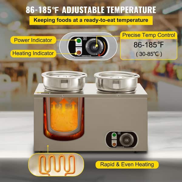 VEVOR Commercial Food Warmer 8.4 qt. 500-Watt Electric Soup Warmer  Stainless Steel Countertop Soup Pot Bain Marie Food Warmer  TTSG4LBWTT0000001V1 - The Home Depot