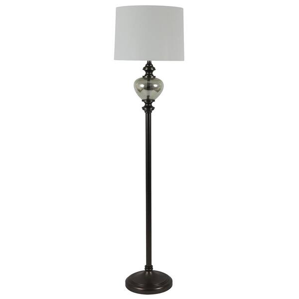 Decor Therapy 63 In Redmond Glass Font Aged Pewter And Mercury Floor Lamp With Shade Pl4338 The Home Depot