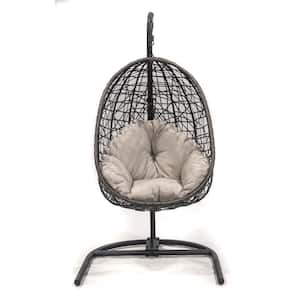 Lantis Black Wicker Outdoor Hanging Chair with Grey Cushion