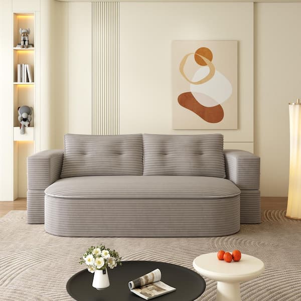 78.7 in. Coffee Corduroy Sleeper Full Size Sofa Bed with 2-Pillows, Dual-Purpose Sofa Blanket, No Assembly Required
