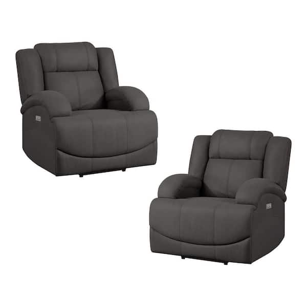 EVERGLADE HOME Darcel Chocolate Microfiber Upholstered Power Reclining Chair (Set of 2)