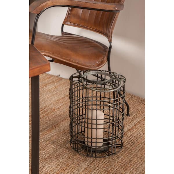 Litton Lane 17 in. Gray Cylindrical Cage Design Candle Lantern