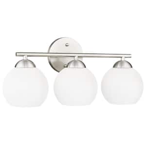 18.5 in. 3-Light Brushed Nickel Vanity Light with Milk Glass Shade