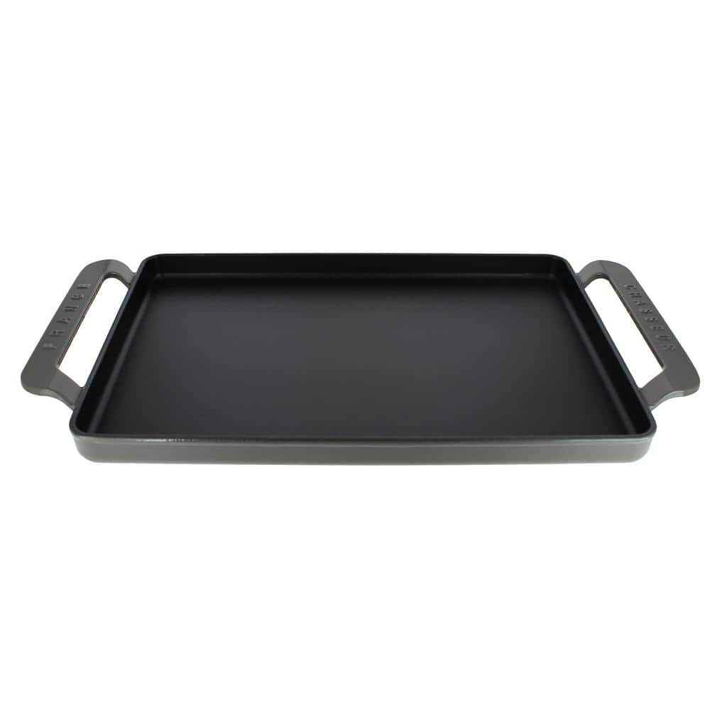 Chasseur 14-inch Caviar-Grey Rectangular French Enameled Cast Iron Grill Pan