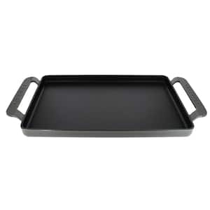 French Enameled 14 in. Rectangular Cast Iron Griddle in Caviar Grey