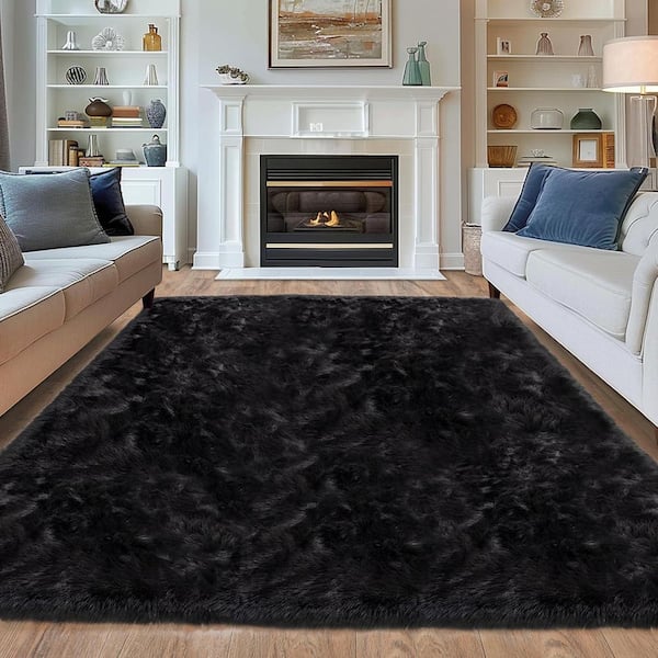Walk on Me Faux Sheepskin Black 2 ft. x 6 ft. Pelt Solid Super