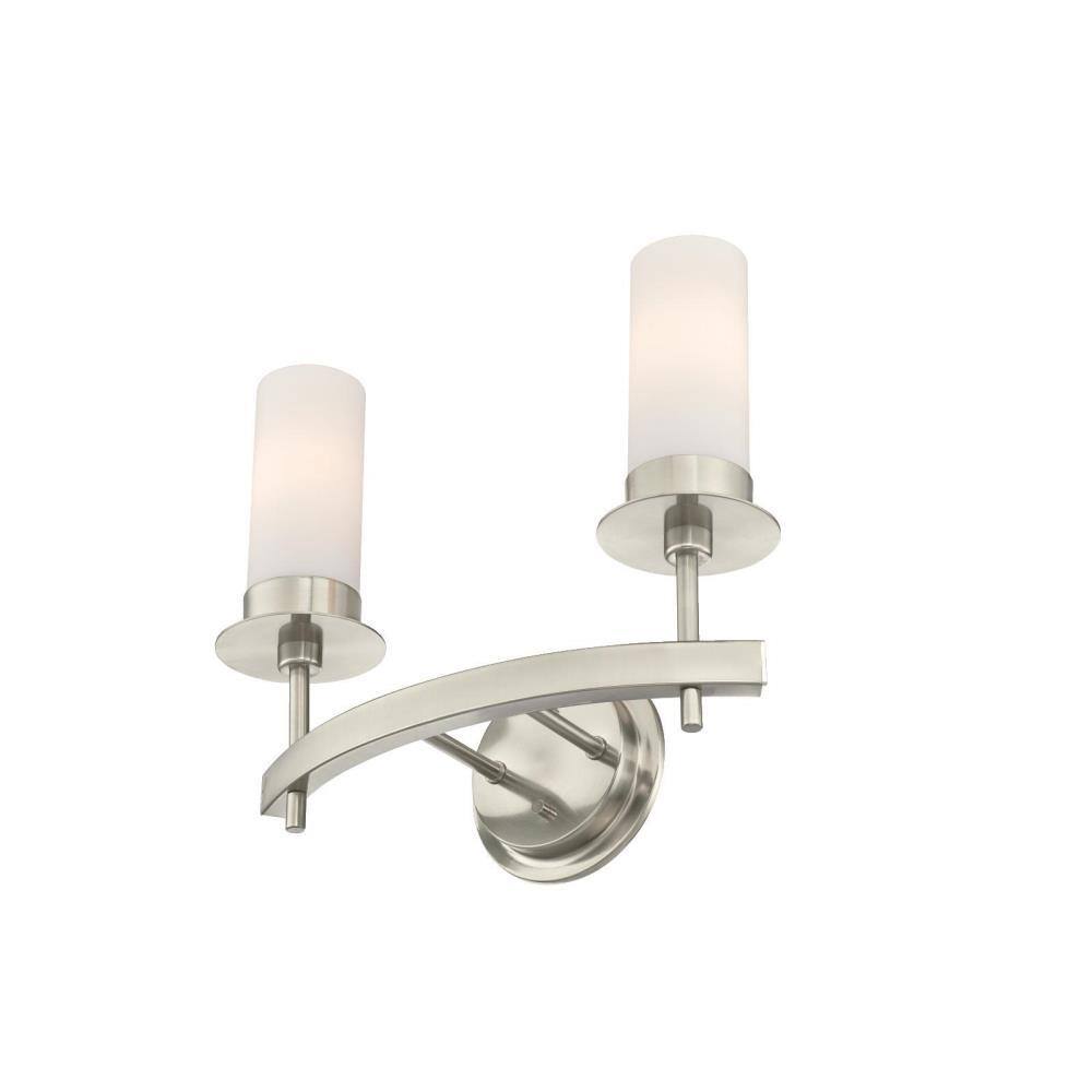 Roswell Brushed Nickel 2-Light Wall Sconce with Frosted Opal Glass