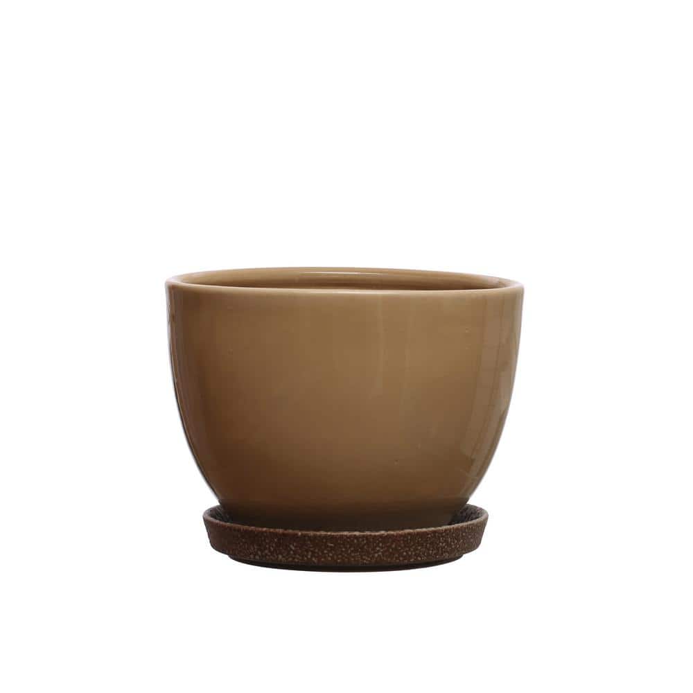 Storied Home 9.25 in. L x 9.25 in. W x 7.12 in. H 10 Qt. Brown Distinctive Finish Stone Decorative Pots with Saucer