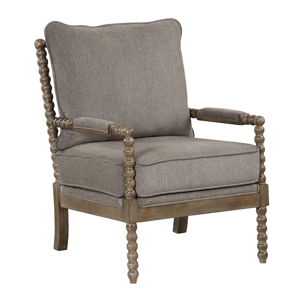Morden Fort Mid Century Dark Brown Spindle Accent Chair Upholstered Armchair with Thick Cushion and Wood Frame
