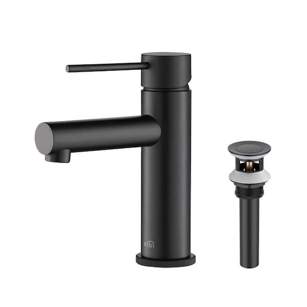 Single Handle Lever Handle Single Hole Bathroom Sink Faucet with Supply Lines and Pop-Up Drain in Matte Black