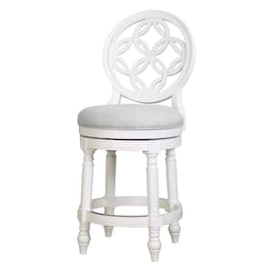 Tiffany 26in. Wood Counter-Height Swivel Bar Stool with Back, Farmhouse White with Light Grey Seat