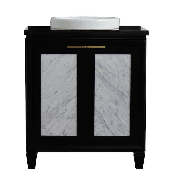Bellaterra Home 31 in. W x 22 in. D Single Bath Vanity in Black with Granite Vanity Top in Black Galaxy with White Round Basin