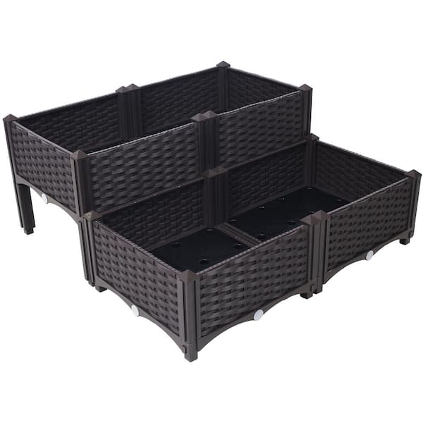 4-Piece Composite Polypropylene Raised Garden Bed with Legs - Self-Watering Planter Box