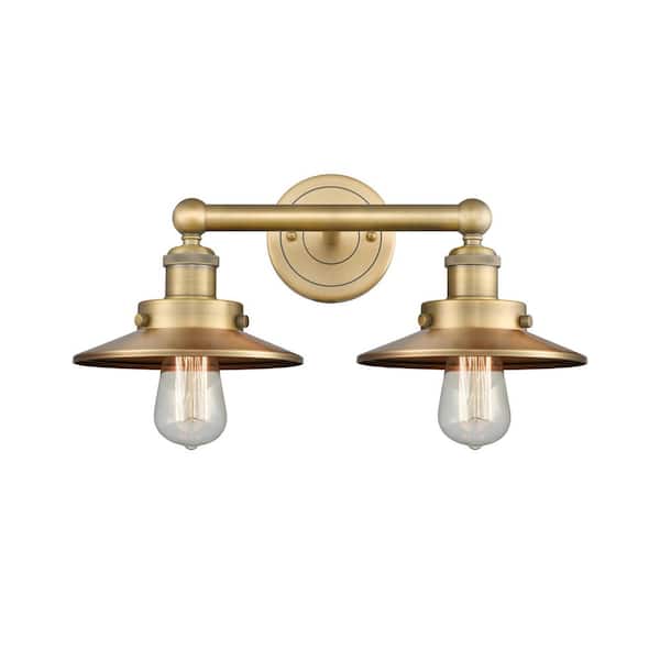 Railroad 17 in. 2-Light Brass Vanity Light with Metal Shade