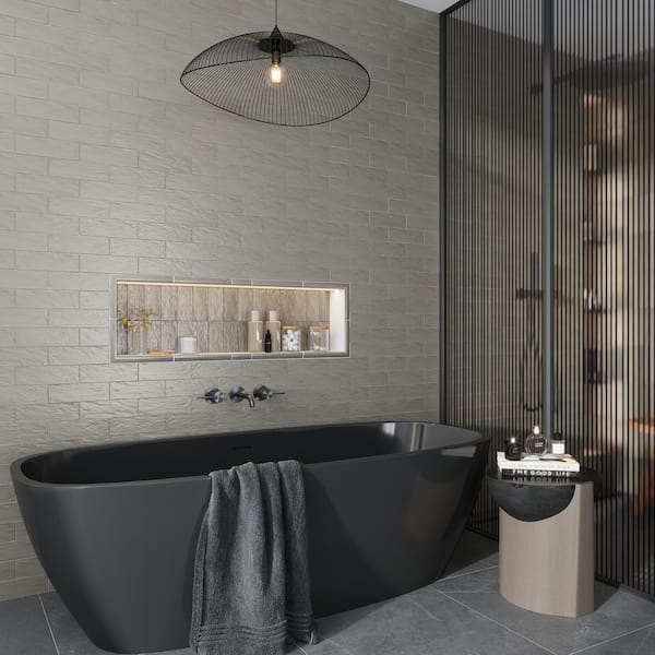 Gray 2.5 in. x 8 in. Polished and Honed Ceramic  Wall Tile (5.38 sq. ft./Case)
