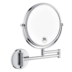 8 in. W x 8 in. H Small Round Steel Framed LED 2-Sided Wall Bathroom Vanity Mirror in Silver with 360° Rotation Button
