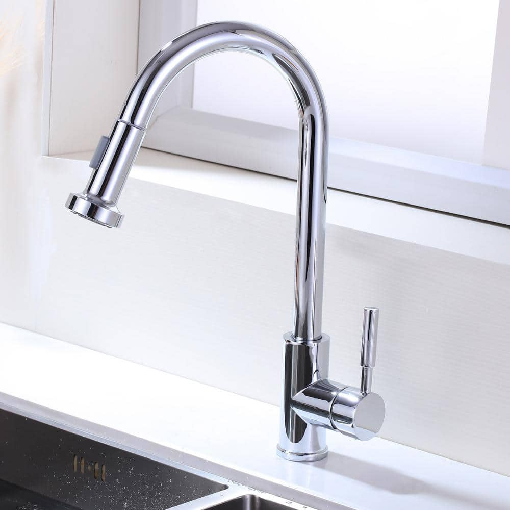 Single-Handle Pull Down Sprayer Kitchen Faucet Stainless Steel in Chrome -  Maincraft, L80026T