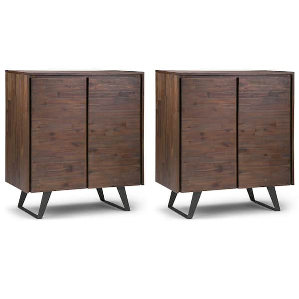 Lowry Solid Acacia 42 in. Storage Cabinet in Distressed Charcoal Brown (Set of 2)