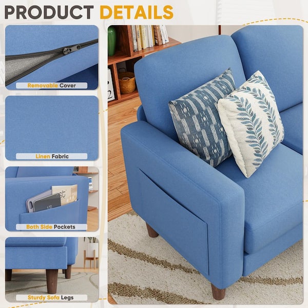 LACOO L-Shaped Sofa 72 in. Square Arm 1-Piece Linen Sectional Sofa