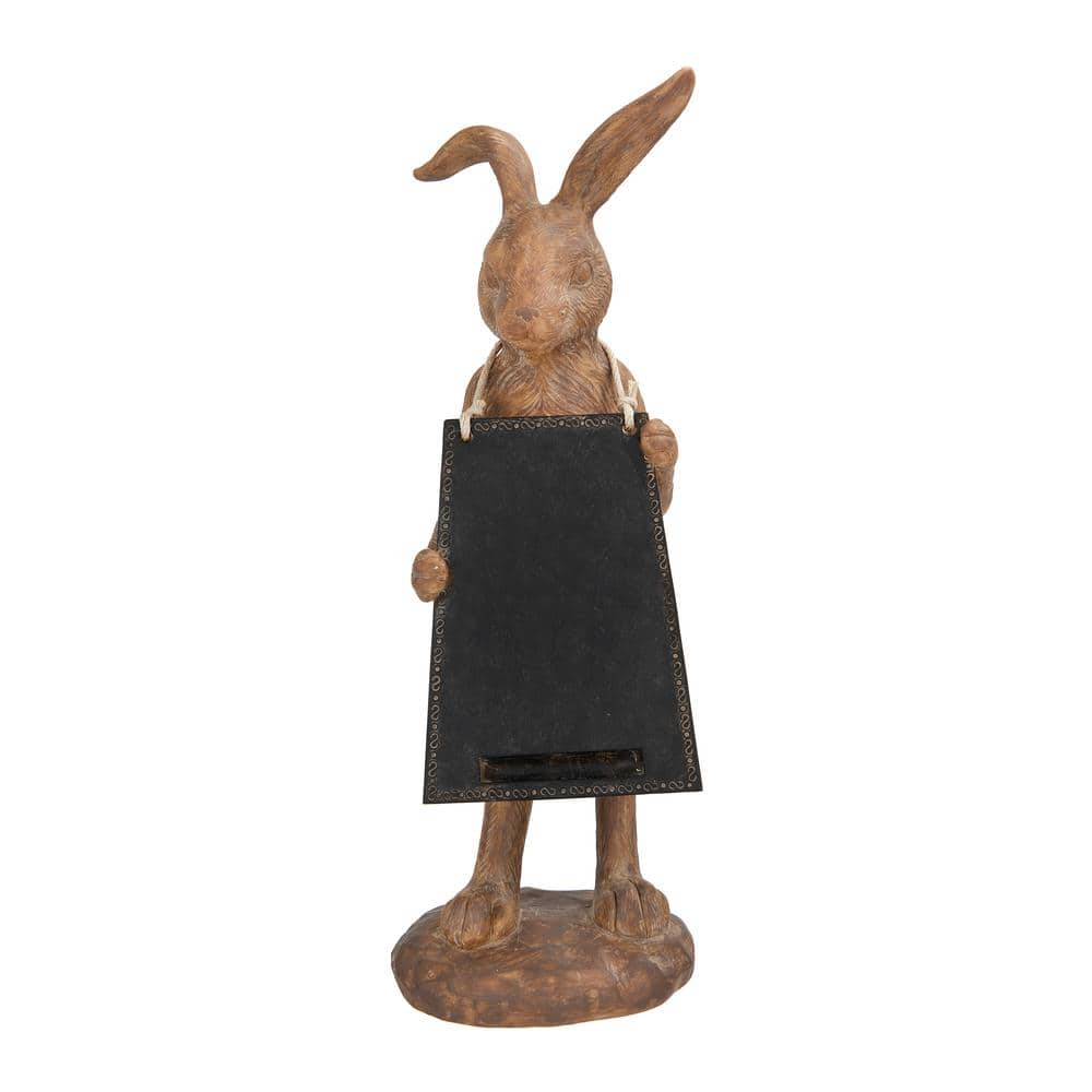 3r studios brown resin rabbit with basket statue