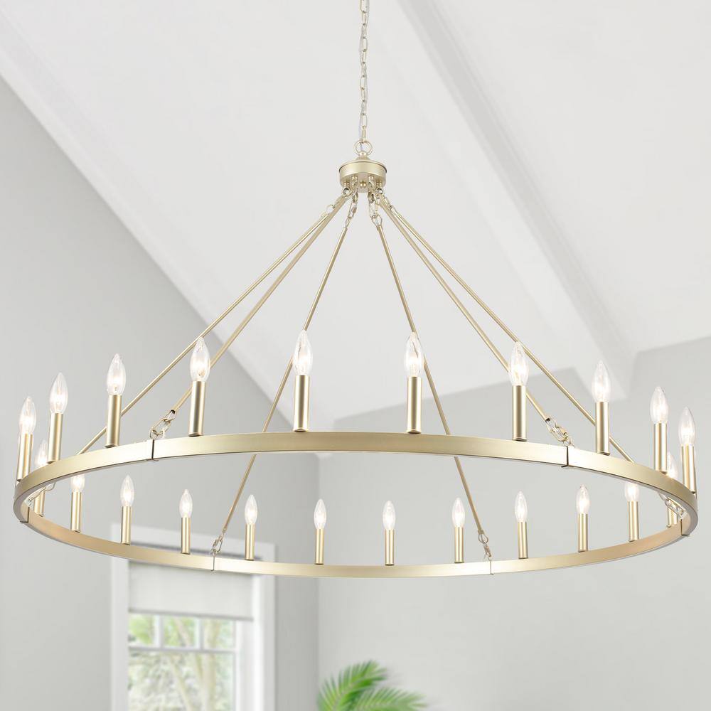 Yeraldine 24-Light Gold Farmhouse Lagre Wagon Wheel Chandelier Round Vintage Candle Style Dimmable Pendant Light price history on PriceWatchPro