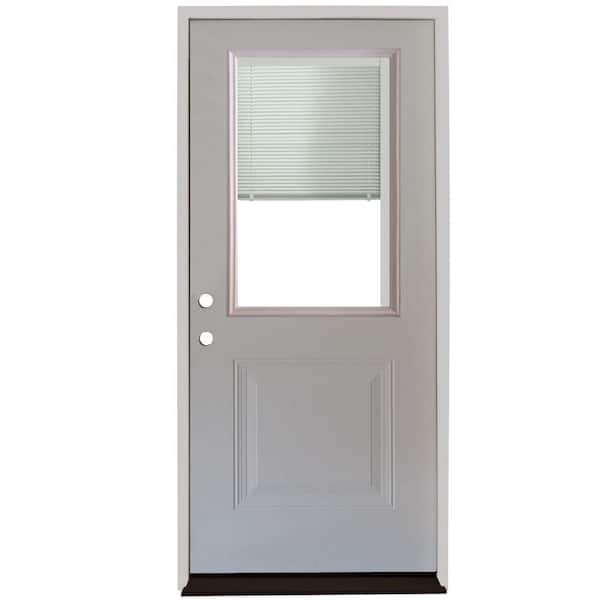 Steves & Sons 34 in. x 80 in. Element Series 1-Panel 1/2 Lite Mini-Blind White Primed Steel Prehung Front Door