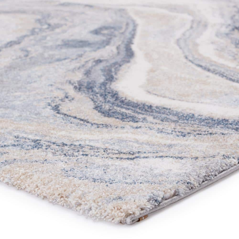 Orion Abstract Blue and Light Gray Shag Area Rug 5' x 7'