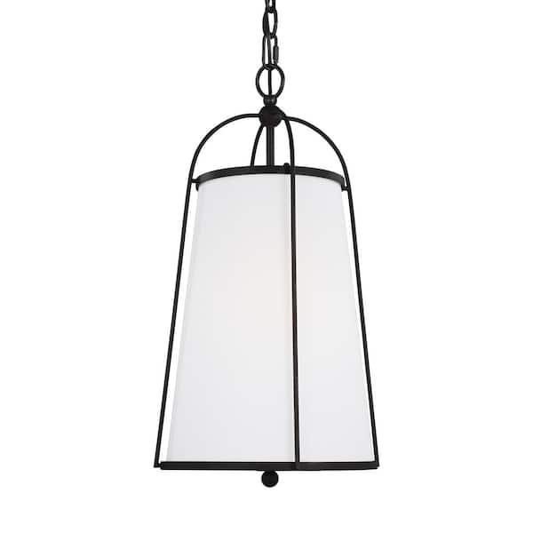 Generation Lighting Stonington Small 1-Light Smith Steel Chandelier with White Linen Shade