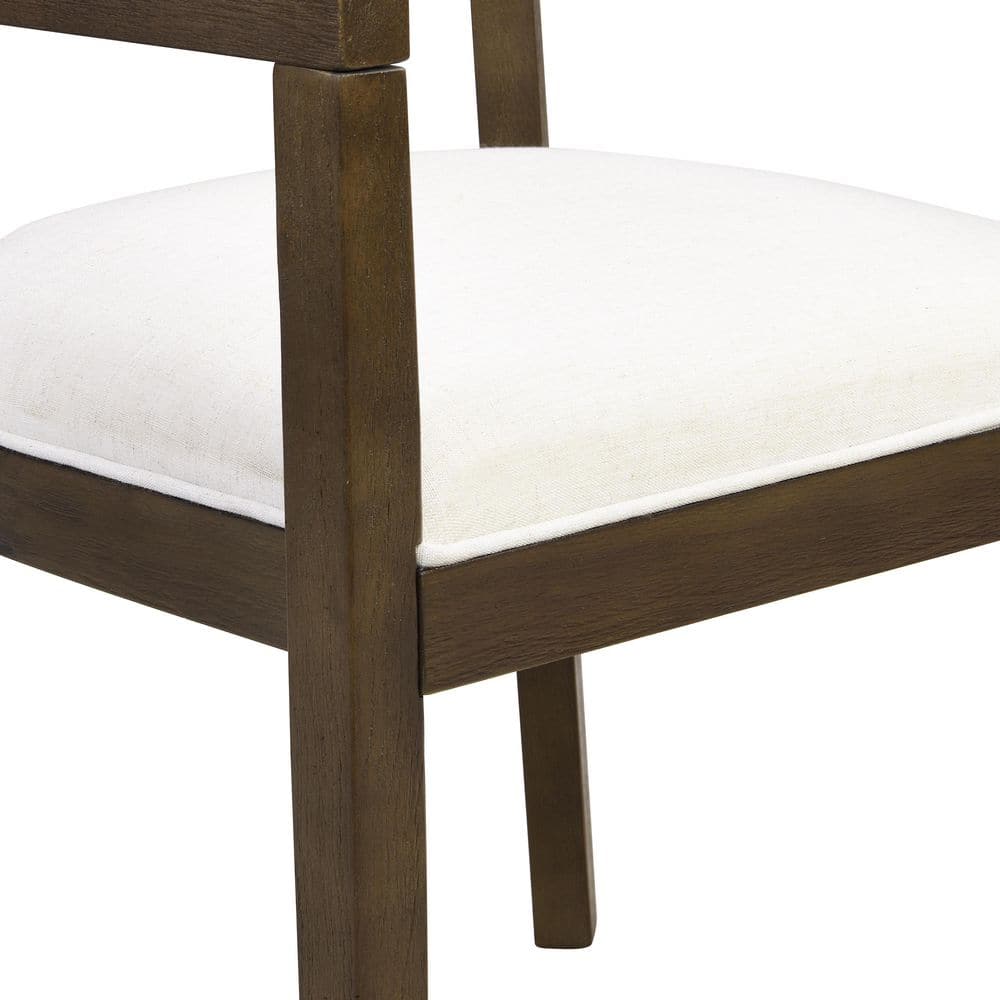 Beige Upholstered Wood Dining Chairs with Open-Back Design, Set of 2