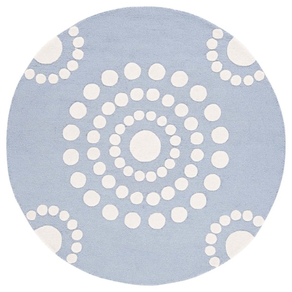 Kids 5 ft. x 5 ft. Blue/Ivory Floral Polka-Dot Round Area Rug